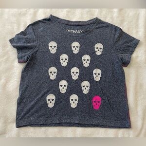Bethany Mota Blue Heather Tee with Pink Skull Accent